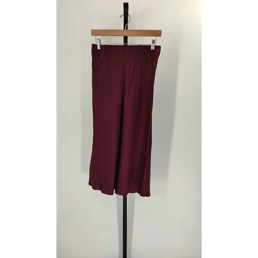 Quince Burgundy Satin-Effect Midi Skirt - Picture 2 of 3
